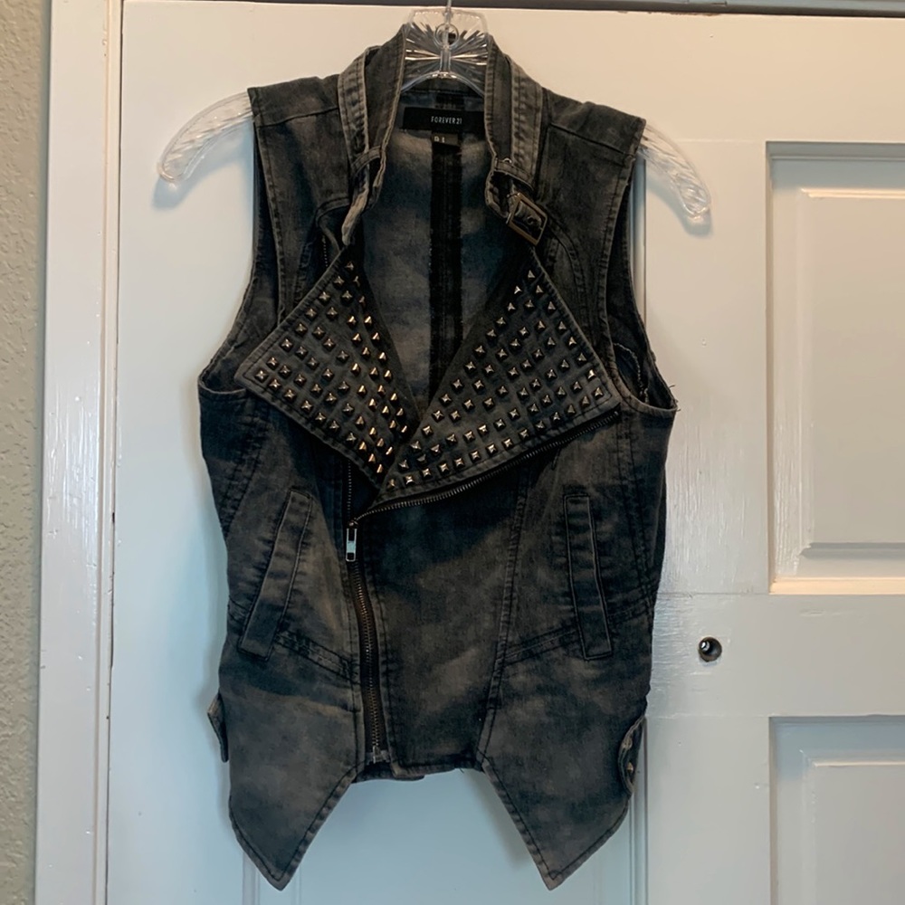 Studded Denim Biker Vest